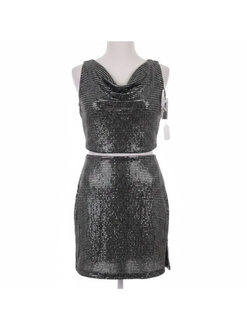 Sincerely Jules Womens Silver Lurex Sequined Crop Top & Skirt Set Size S